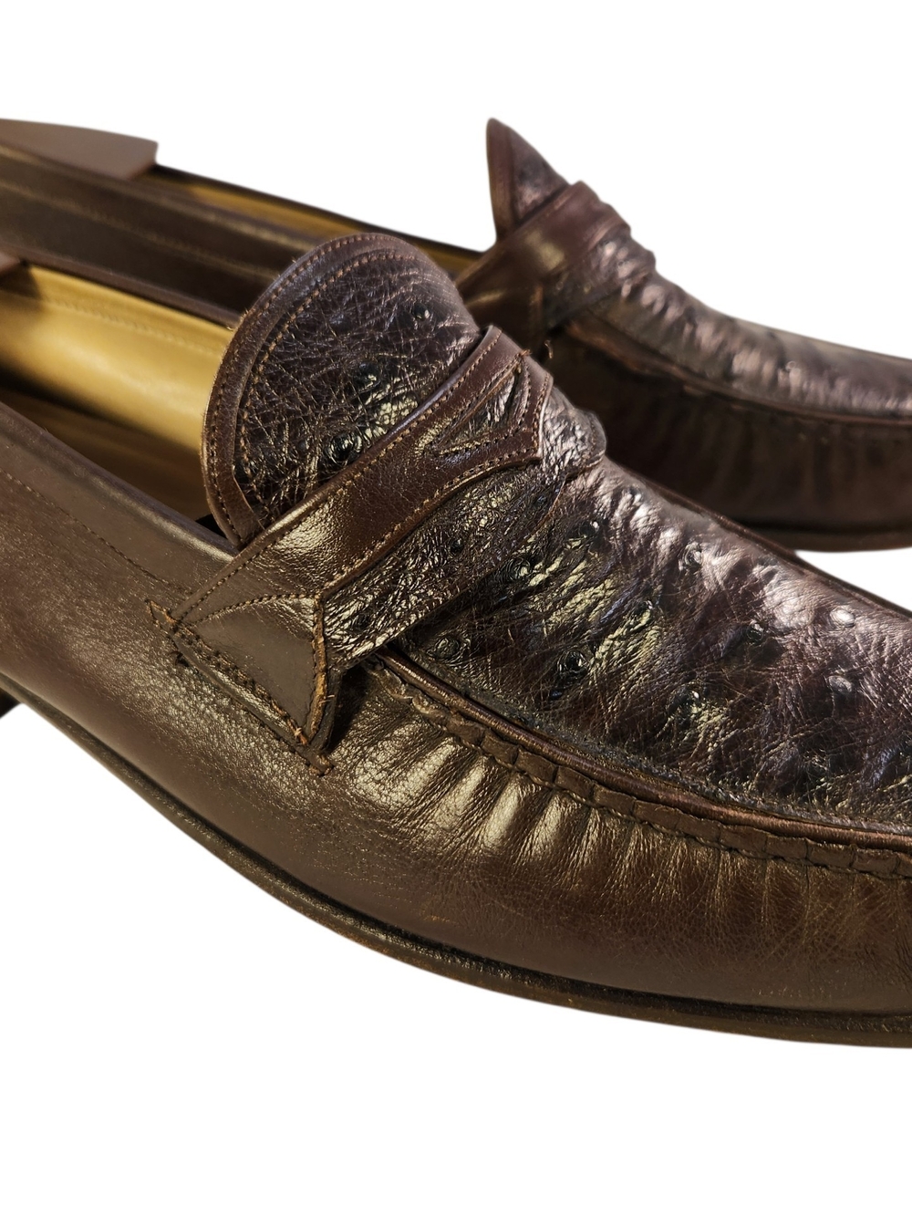 JOHNSTON & MURPHY ARISTOCRAFT BROWN OSTRICH LOAFERS SLIP ONS SHOES 10.5 B /AA